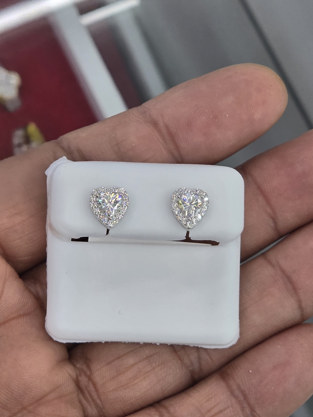 925 Sterling Silver Moissanite Diamond Heart Stud Earring
